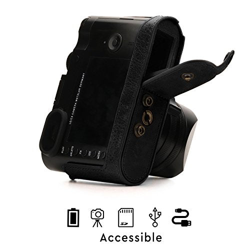 Mega Gear MG1402 Leica Q-P, Q (Typ 116) Ever Ready Genuine Leather Camera Case and Strap, with Battery Access, Black - color: Black