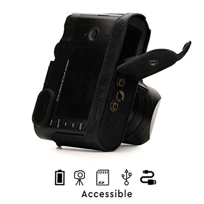 Mega Gear MG1402 Leica Q-P, Q (Typ 116) Ever Ready Genuine Leather Camera Case and Strap, with Battery Access, Black - color: Black