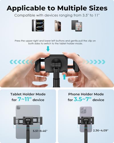Viozon Tablet Floor Stand, Height & Angle Adjustable Tablet Holder with Aluminum Alloy Arm Tube, 360° Rotation for Bed, Sofa, Desk, Compatible with 3.5-11'' iPad Pro/Air/Mini, iPhone 15/14, Kindle，B - color: Black