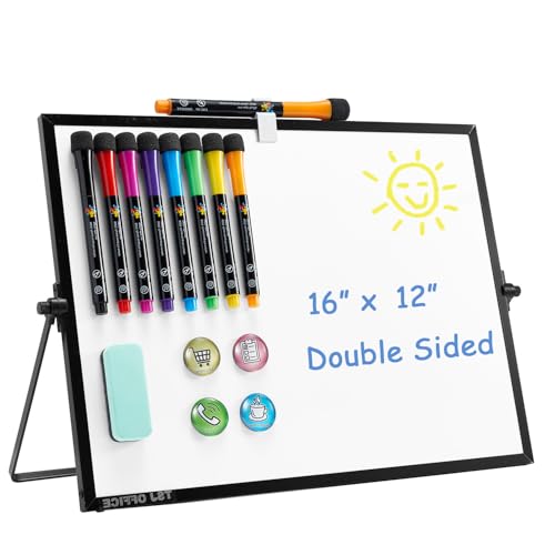 TSJ OFFICE Small White Board - 12 X 16 Inches Small Magnetic Dry Erase Board with Hooks for Wall, Desktop Whiteboard Stand 360 Degrees Revolving Double Sided for Office, Home, School, Black - color: Black, size: 16"W x 12"H