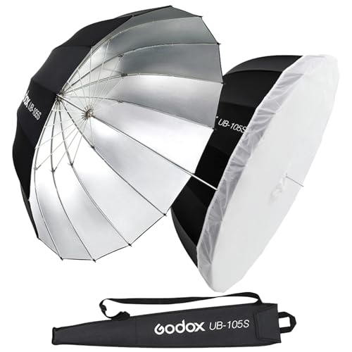 Godox UB-105S 41.3" 105cm Silver Inner Deep Parabolic Reflective Umbrella Photography Studio Soft Light Umbrella with Withe Diffuser Cover for Video Studio Portrait Shooting - color: Silver, size: 41.3"