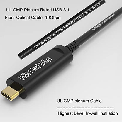 UL CMP Plenum Rated USB C to C Fiber Optical 3.2Cable 10Gbps 33FT Compatible with Microsoft Azure Logitech Camera Aver &Vaddio & Barco ClickShare Touch Screen Kinect Intel RealSense - size: CMP 10M C-C Straight 180℃