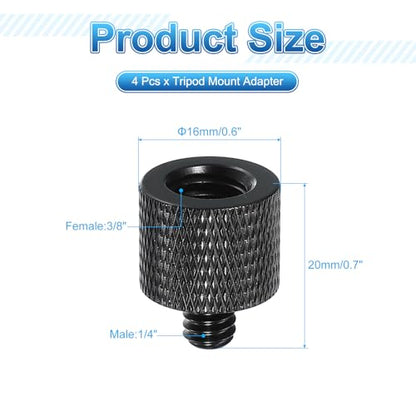 PATIKIL Tripod Screw Adapter 1/4 Male to 3/8 Female, 4 Pcs Tripod Nut Connectors Camera Mount Screw Camera Double Head Converter for Microphone Holder Magic Arms Accessories, 20 mm - size: 1/4 Male to 3/8 Female,20 mm