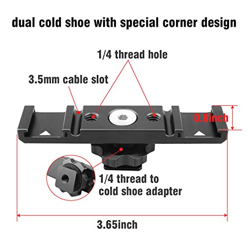 Chromlives Hot Shoe Mount Bracket Dual Hot Shoe Extension Bar Aluminum Mounting Plate Adapter Double Extension Shoe for LED Video Light Screens - color: Dual Cold Shoe
