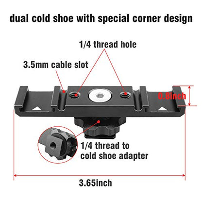 Chromlives Hot Shoe Mount Bracket Dual Hot Shoe Extension Bar Aluminum Mounting Plate Adapter Double Extension Shoe for LED Video Light Screens - color: Dual Cold Shoe