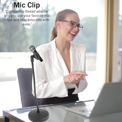 Desktop Gooseneck Microphone Stand with 12″ Flexible Arm, Heavy Die‑Cast Weighted Base, Mic Clip & 3/8″–5/8″ Adapter – Ideal for Podcasting, Streaming & Broadcast - size: 12 inch