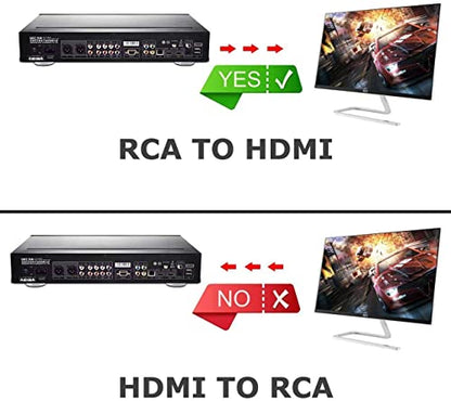 RCA to HDMI Converter, 1080P RCA Composite CVBS AV to HDMI Video Audio Converter Adapter Compatible with N64 Wii PS2 Xbox VHS VCR Camera DVD, Support PAL/NTSC with USB Power Cable
