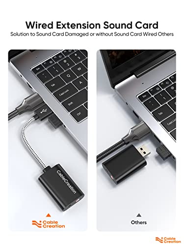 CableCreation USB Audio Adapter External Sound Card with 3.5mm Headphone and Microphone Jack Compatible with Windows, Mac, macOS, Linux, PS4, PS5, Plug and Play, Aluminum Black - color: Black USB 2.0, size: 1-Pack