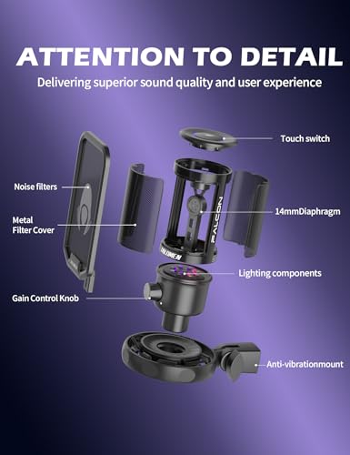 talomen Gaming Microphone for PC Computer, USB Streaming Condenser Mic Kit with RGB, Quick Mute, Gain Knob, Boom Arm Stand, Pop Filter for Podcasts YouTube F8S