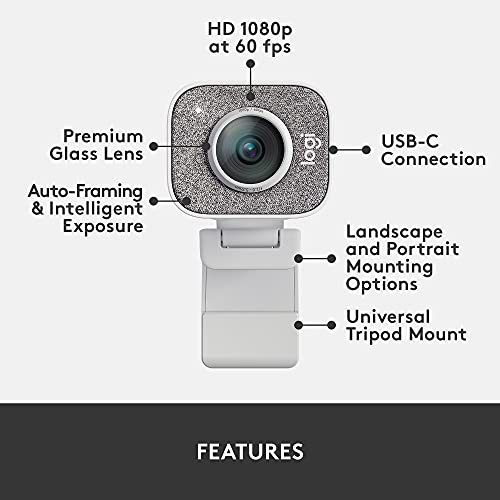 Logitech StreamCam Premium Webcam for Streaming and Content Creation, Full HD 1080p 60 fps,Works with Microsoft Teams, Google Meet, Zoom, Nintendo Switch 2’s new GameChat mode, for PC/Mac– Off-White - color: White
