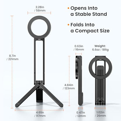 Itramax Magnetic Phone Tripod Stand,Foldable Pocket Cell Phone Mount,Adjustable Travel Gym Selfie Stick Mini Tripod Handle Desktop Stand for MagSafe iPhone 17 16 15 14 13 12 11& All Smartphones,Black - color: Black