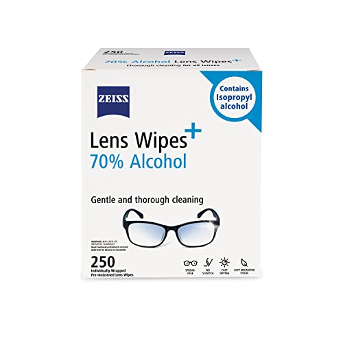ZEISS Pre-Moistened Lens Cleaning Wipes with 70% Alcohol, 250 Count - size: 250 Count (Pack of 1)