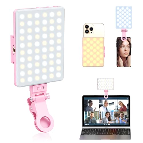 Selfie Light, Phone Light with Front & Back Clip, 60 LED Portable Light with 3 Modes, 5000mAh Rechargeable Video Light for Phone, iPhone, IPad, Laptop, TikTok, Makeup, Lighting Monolights(Pink) - color: Pink