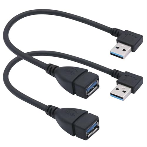 2 PACK 90 Degree (Left and Right Angle) USB 3.0 male to female extension cable can withstand fast data transfer, compatible with PC, laptop, mobile power, charger, etc. 7~12IN/20~30CM（Random length）