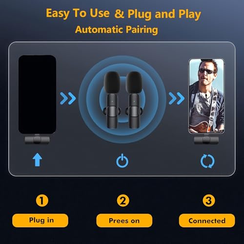 Wireless Clip-On Microphone, Plug-and-Play, Easy-to-Use Professional Wireless Microphone for Smartphones, Laptops, Omnidirectional Condenser Recording Microphone for Interviews
