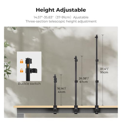 K&F CONCEPT Camera Desk Mount with 360° Ball Head & Phone Clip - Adjustable Light Stand 16"-37", Tabletop C-Clamp for DSLR, Ring Light, Webcam, Live Streaming, Online Teaching