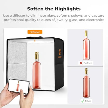K&F CONCEPT Photo Studio Light Box - 12"x12" Shooting Tent, Light Box Photography with 120 LED Lights & 6 PVC Backdrops for Jewelry, Watch, Cosmetics & Small Product Photography - size: 12*12 inch