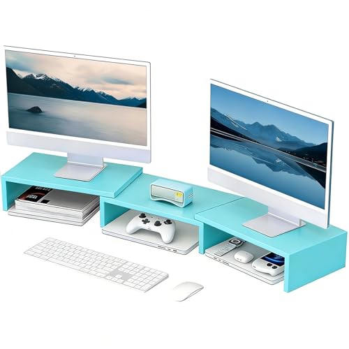 Desk Organizers and Accessories, Dual Monitor Stand Riser, Monitor Desk Shelf for Desktop Organization (Blue) - color: Blue