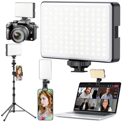 91 LED Portable Charger Selfie Light Video Conference Lighting | Clip & Camera Tripod Adapter, Rechargeable 2000mAh, CRI 96+, 4 Light Modes, For Phone iPhone Webcam Laptop Makeup - color: Glossy Black