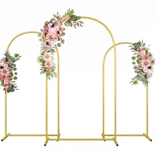 Metal Arch Backdrop Stand Wedding Arch Frame Set of 3 (7.2FT/6.6FT/6FT) Gold Backdrop Arch Stand for Wedding Ceremony Birthday Party Baby Shower Graduation Ceremony Decoration - color: gold, size: 7.2FT,6.6FT,6FT