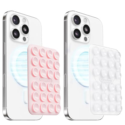 Klearlook 2Pack Magnetic Suction Phone Mount for MagSafe Case, Sticky Phone Grip Holder for iPhone, Removable Hands-Free Selfie/Video for TikTok Influencers, Women Girl Gift, Light Pink & Transparent - color: Light Pink & Transparent