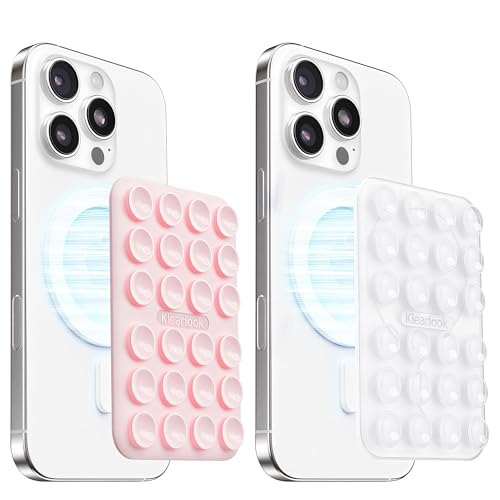 Klearlook 2Pack Magnetic Suction Phone Mount for MagSafe Case, Sticky Phone Grip Holder for iPhone, Removable Hands-Free Selfie/Video for TikTok Influencers, Women Girl Gift, Light Pink & Transparent - color: Light Pink & Transparent