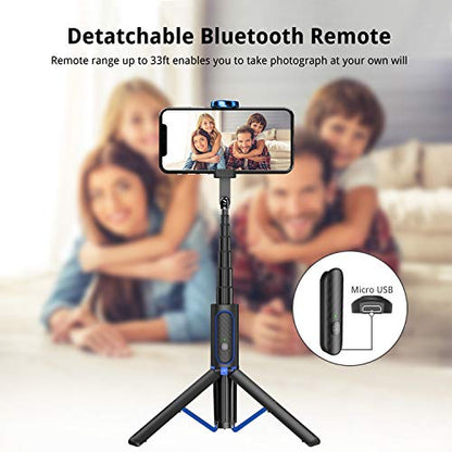 ATUMTEK Selfie Stick Tripod, 3-in-1 Extendable Aluminum Phone Tripod with Detachable Bluetooth Remote, Compatible with iPhone 17/16/15/14/13/12/11/11 Pro/XS Max/XR and Samsung Smartphones, Blue - color: Blue