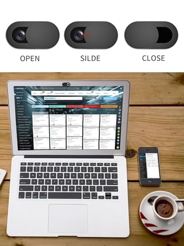 8 Pack Webcam Cover Slide - 0.027in Ultra Thin Camera Privacy Cover | for Laptop, Desktop, PC, MacBook Pro, iMac, Mac Mini, Smartphone - Strong Adhesive, Black - Protect Your Privacy & Security