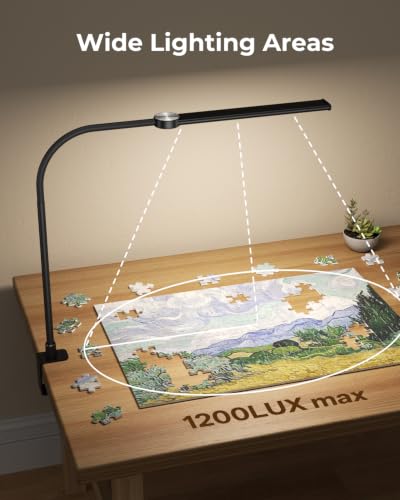 LED Desk Lamp for Home Office, Eye-Caring Architect Task Lamp with Clamp, Adjustable Gooseneck Desk Light, Clamp on Desk Lamps with Dimming, Flexible Craft Study Light for Office, Workbench - color: Black