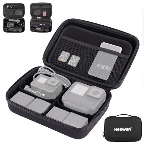 NEEWER Carrying Case for Action Camera & Accessories, Splashproof Protective Storage Bag with DIY Dividers & Mesh Pockets Compatible with GoPro DJI Osmo 360 Action 5 Pro Pocket 3 Lens, PB27