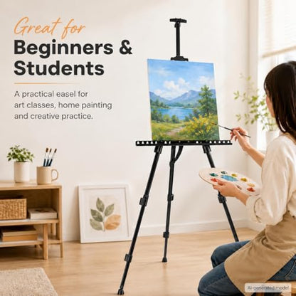 RRFTOK 17-66 Inch Adjustable Art Easel Stand for Painting and Sign, Black | Portable metal tripod easel for poster stand, display stand, canvas holder, adults and floor use - style: 66S Black 1-pack