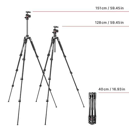 Manfrotto Befree Advanced Camera Tripod with Lever Closure, Portable and Compact Travel Tripod Kit with Ball Head, Aluminum Tripod for DSLR Reflex and Mirrorless Cameras, Camera Accessories | Aluminum 4-Section Travel Tripod, 40 Cm Folded, 151 Cm Max, 1.5