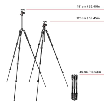 Manfrotto Befree Advanced Camera Tripod with Lever Closure, Portable and Compact Travel Tripod Kit with Ball Head, Aluminum Tripod for DSLR Reflex and Mirrorless Cameras, Camera Accessories | Aluminum 4-Section Travel Tripod, 40 Cm Folded, 151 Cm Max, 1.5
