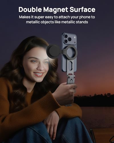SODI Magnetic Phone Tripod Stand for iPhone - Strong Magnet Foldable Cell Phone Stand for Vlog, Gym, Travel Essentials, Mini Tripod Phone Stand Compatible with iPhone 17 16 15 14 13 12 Series - color: Gray