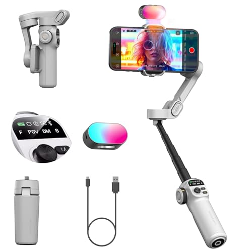 AOCHUAN Smart X2 3-Axis Gimbal Stabilizer for Smartphone with Adjustable RGB Fill Light, Built-in 20cm Extension Pole Selfie Stick, OLED Screen for Night Shots, Video Recording,X2 KIT White - color: White, size: X2 KIT