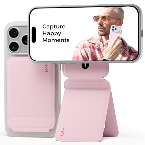 MOFT Phone Tripod Stand Selfie Stick for iPhone, Multi-Angles iPhone Stand, Lightweight & Portable Phone Holder, Strong Magnets, MOVAS Vegan Leather, Travel Essentials, Light Pink (Without Card Slot) - color: Light Pink x Without Card Slot, size: Without