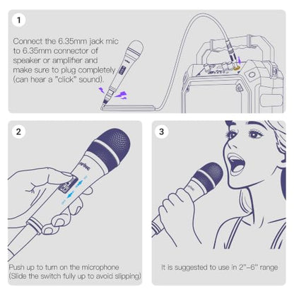 FIFINE Karaoke Microphone, Dynamic Vocal Microphone for Speaker, 6.35MM Wired Handheld Mic with On and Off Switch and 14.8ft Detachable Cable-K6