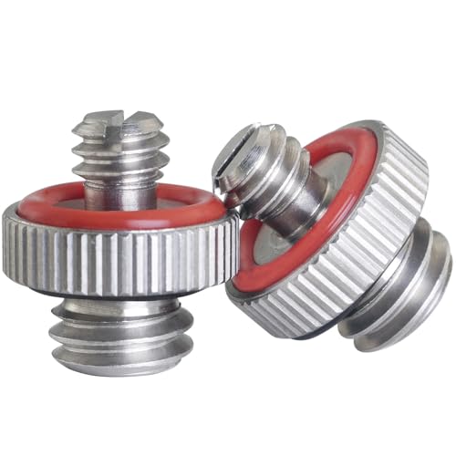 2PCS 1/4 Male to 3/8 Male Threaded Tripod Screw Adapter Conversion Screw with Rubber Grip and Groove Stainless Steel Silver for DSLR Monopods - size: 1/4-20 Male to 3/8-16 Male