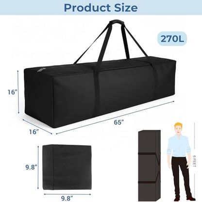 COOLBEBE 65" Sports Duffle Bag - 270L Extra Large Travel Duffel Luggage Bag with Upgrade 2-way Lockable Zippers, Sturdy & Water Resistant Long Duffle Bag for Camping Moving (Black 65inch) - size: 65" x 16" x 16"