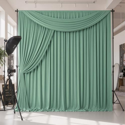 10ftx12ft Wrinkle Free Sage Green Backdrop Curtain Photo Backdrop Drapes | 2 Panels 5×12ft Height Sage Silky Polyester Fabric Back Drop Cloth for Wedding Party Birthday Photography Background Drape - color: Sage Green, size: (W)5ft x (H)12ft (2 Panel)