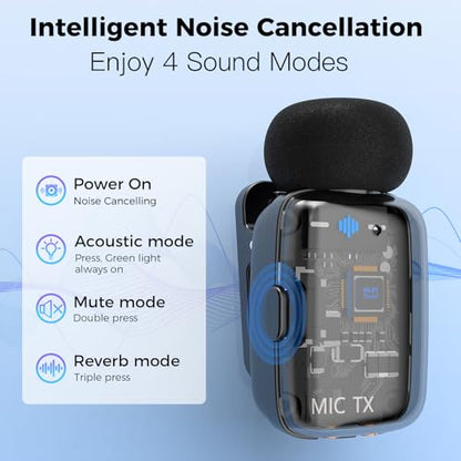 ZealSound Mini Wireless Lavalier Microphone for iPhone iPad Android, Dual Channel Wireless Mics with Noise Cancellation, Mute & Volume Control, 33H Battery Case, USB-C & Lightning Plug & Play, Black - color: Black