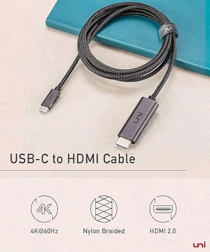 uni USB C to HDMI Cable 10ft 4K@60Hz for Galaxy S24,MacBook,Chromebook | Thunderbolt 3/4,Sturdy Aluminum, High-Speed, Samsung S8-S24, MacBook Pro/Air, iPad Pro/Air 4, iPhone 15 Pro/Max, Chromebook - size: 10FT