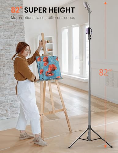 Pnitri 71'' Phone Tripod Stand, Extendable Reinforced Aluminum Phone Stand with Wireless Remote, Stable Cellphone Tripod (210cm-Black) - style: 86'' Black