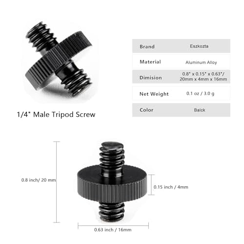 2 Pack Aluminum 1/4" Male to 1/4" Male Threaded Adapter for Camera Cage Mount, Double Sided Tripod Screw Thread for Light Stand Shoulder Rig Stud Mounting Accessories Anti-Rust - color: Black-2 pack