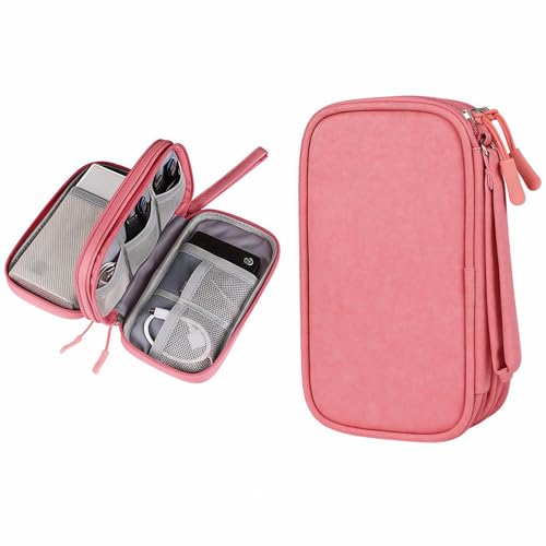 Portable Waterproof Double Layers All-in-One Storage Bag, Travel Cord Organizer，Electronics Accessories Organizer Pouch Bag for Accessories,Charger, USB Cable, Gadget (pink) - color: pink