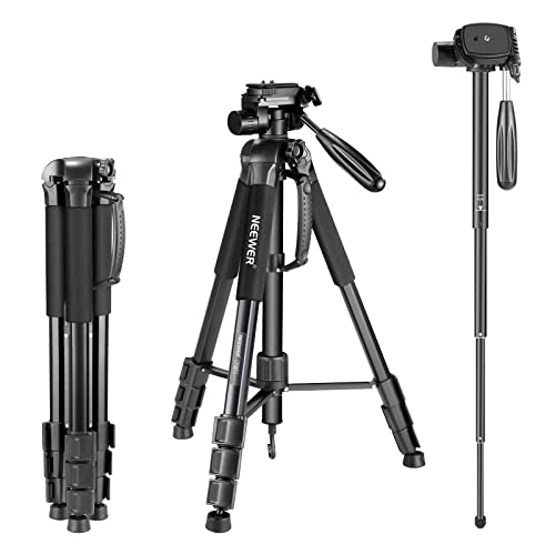NEEWER Portable Aluminum Alloy Camera 2 in 1 Tripod Monopod Max. 70"/177cm with 3 Way Swivel Pan Head and Carrying Bag for DSLR, DV Video Camcorder (SAB264, Black) - style: SAB264/Black