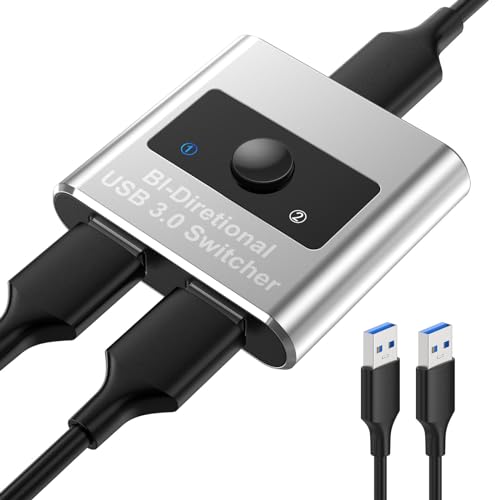 Aluminum USB 3.0 Switch, Bi-Directional 2 in 1 Out / 1 in 2 Out - Share 1 Device for Printer, Keyboard - Includes 2 USB 3.0 Cables (4.9ft) - color: USB Switch