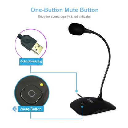 USB Microphone, 360 Degree Adjustable Gooseneck Design, Mute Button & LED Indicator, Noise-Canceling Technology, Plug & Play, Compatible with Windows & MacOS