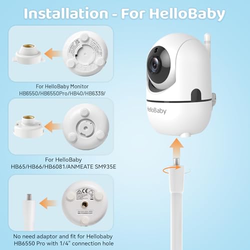 Baby Monitor Mount Compatible with HelloBaby for HB6550/ HB6560/ HB65/ HB6351/ HB40/ HB6339/ HB6336, ANMEATE SM935E Monitor, Adjustable Baby Monitor Stand Flexible Clip Clamp Mount No Drilling - style: for HelloBaby-Clip