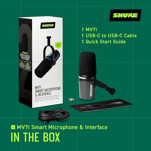 Shure MV7i Smart Microphone – USB-C & XLR Mic for Podcasting, Music & Streaming with Built-in Audio Interface, Auto Level Mode, Advanced DSP, All-Metal Design, Black | USB-C Mic with Built-in Audio Interface, Combo Xlr and ¼ Input, Auto Level Mode, Voice